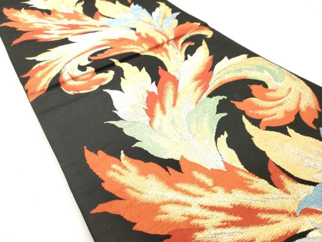 平和屋着物◎六通柄袋帯　洋花文　黒地　金銀糸　正絹　逸品　AABN0872ps