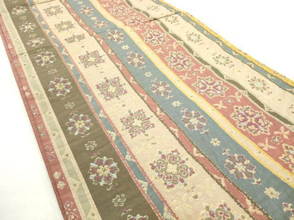 平和屋着物◎六通柄袋帯　花間道　金糸　正絹　逸品　未使用　AABN0890ps