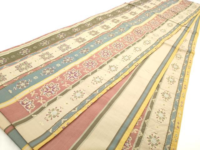 平和屋着物◎六通柄袋帯　花間道　金糸　正絹　逸品　未使用　AABN0890ps