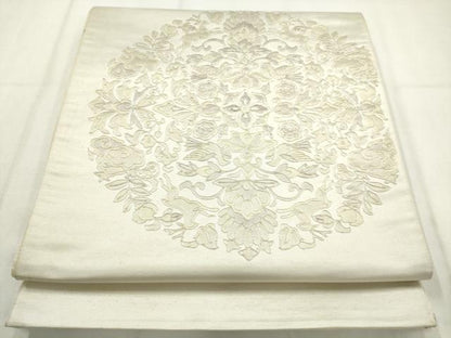 平和屋着物◎太鼓柄袋帯　総刺繍　駒刺繍　鳥獣花文　正絹　逸品　AABN0895ps