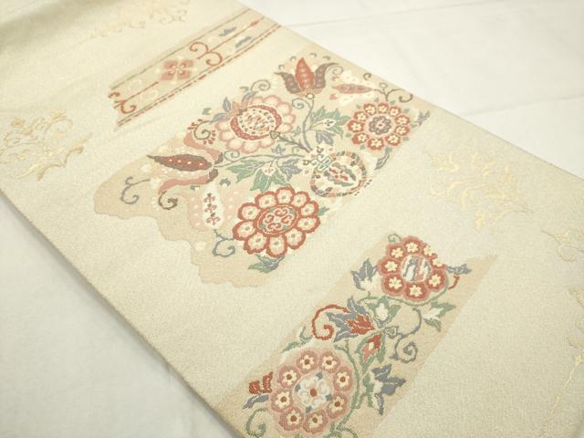平和屋着物◎綴れ　太鼓柄袋帯　更紗花文　金糸　正絹　逸品　AABN0898ps