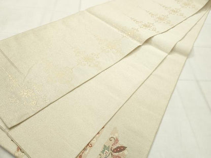 平和屋着物◎綴れ　太鼓柄袋帯　更紗花文　金糸　正絹　逸品　AABN0898ps