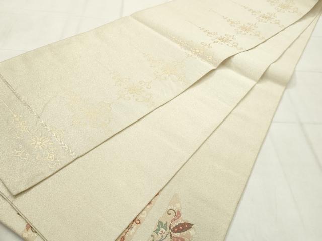 平和屋着物◎綴れ　太鼓柄袋帯　更紗花文　金糸　正絹　逸品　AABN0898ps