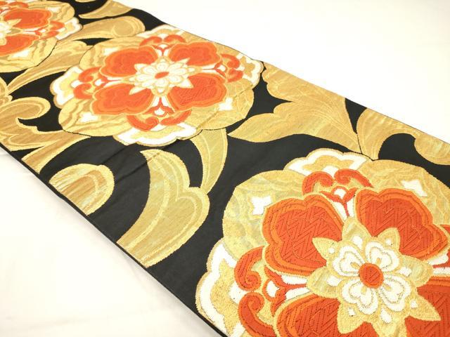 平和屋着物◎六通柄袋帯　唐織　花唐草文　黒地　金銀糸　正絹　逸品　AABN0899ps