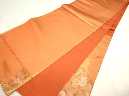 平和屋着物◎太鼓柄袋帯　草花文　金彩　正絹　逸品　AABN0907ps