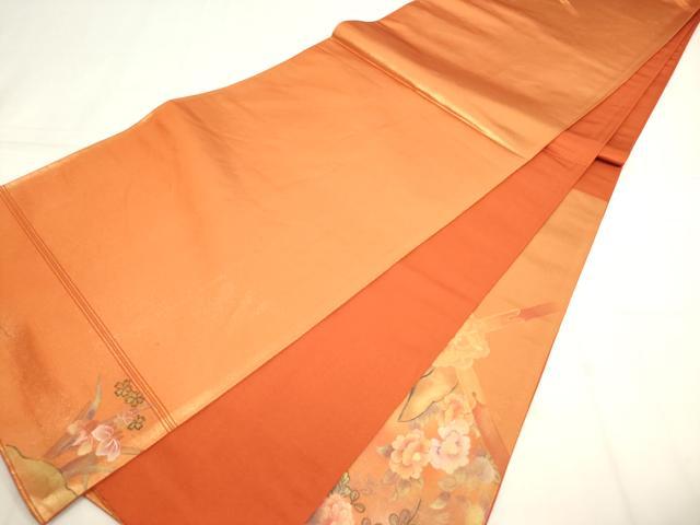 平和屋着物◎太鼓柄袋帯　草花文　金彩　正絹　逸品　AABN0907ps