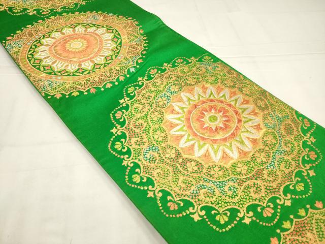 平和屋着物◎六通柄袋帯　花絵皿文　金銀糸　正絹　逸品　AABN0910ps