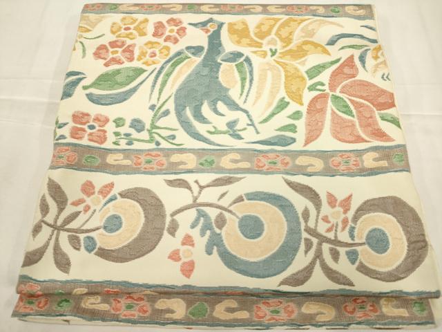 平和屋着物◎六通柄　本袋帯　花鳥文　正絹　逸品　AABN0920ps