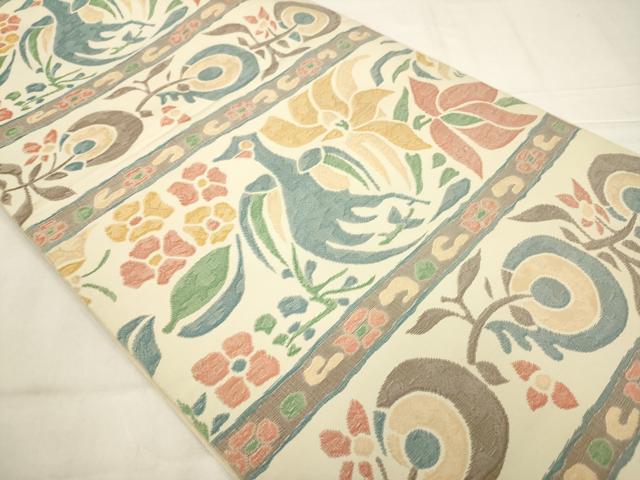 平和屋着物◎六通柄　本袋帯　花鳥文　正絹　逸品　AABN0920ps