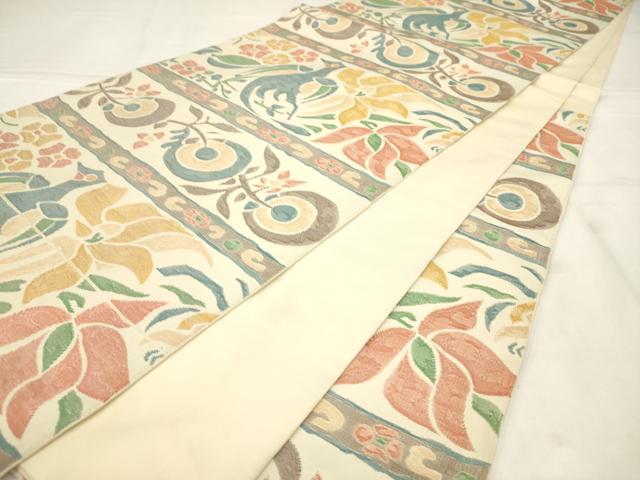平和屋着物◎六通柄　本袋帯　花鳥文　正絹　逸品　AABN0920ps