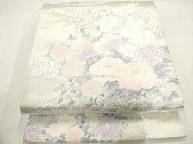 平和屋着物◎六通柄袋帯　唐織　草花文　銀糸　正絹　逸品　AABN0921ps