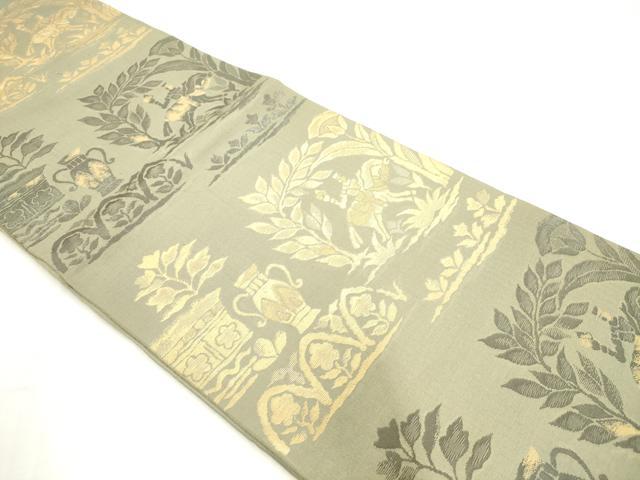 平和屋着物◎六通柄　本袋帯　人物風景文　金糸　正絹　逸品　AABN0923ps