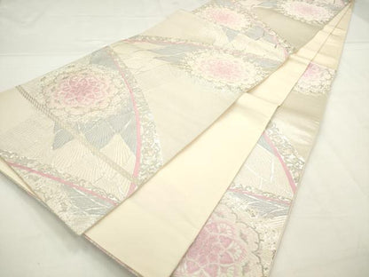 平和屋着物◎六通柄袋帯　唐織　正倉院花文　銀糸　正絹　逸品　AABN0930ps