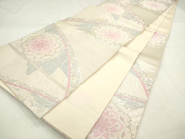 平和屋着物◎六通柄袋帯　唐織　正倉院花文　銀糸　正絹　逸品　AABN0930ps