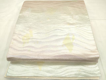 平和屋着物◎六通柄袋帯　流水箔散らし文様　銀糸　正絹　逸品　AABN0932ps