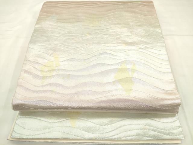 平和屋着物◎六通柄袋帯　流水箔散らし文様　銀糸　正絹　逸品　AABN0932ps