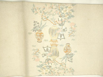 平和屋着物◎綴れ　太鼓柄袋帯　飾花文　金糸　正絹　逸品　AABN0934ps