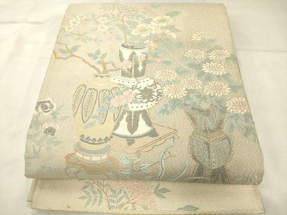 平和屋着物◎綴れ　太鼓柄袋帯　飾花文　金糸　正絹　逸品　AABN0934ps