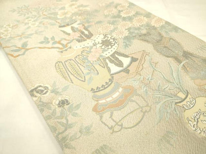 平和屋着物◎綴れ　太鼓柄袋帯　飾花文　金糸　正絹　逸品　AABN0934ps