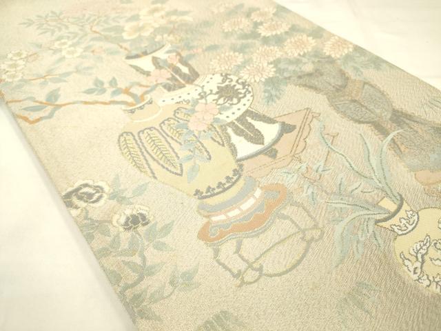 平和屋着物◎綴れ　太鼓柄袋帯　飾花文　金糸　正絹　逸品　AABN0934ps
