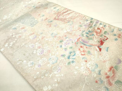 平和屋着物◎六通柄袋帯　飾花文　銀彩　正絹　逸品　AABN0938ps