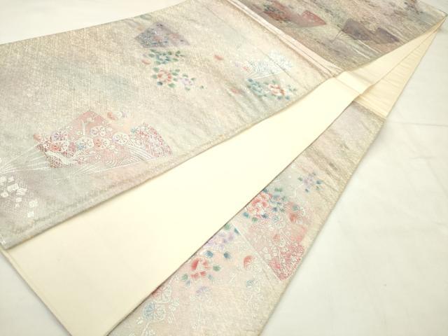 平和屋着物◎六通柄袋帯　飾花文　銀彩　正絹　逸品　AABN0938ps