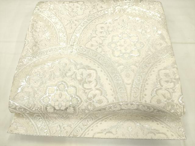 平和屋着物◎六通柄袋帯　青海波花文　銀糸　正絹　逸品　AABN0945ps