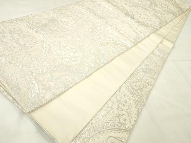 平和屋着物◎六通柄袋帯　青海波花文　銀糸　正絹　逸品　AABN0945ps