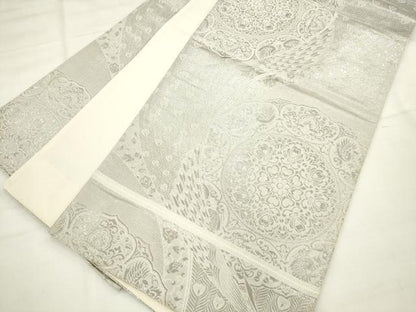 平和屋着物◎六通柄袋帯　孔雀花文　銀糸　正絹　逸品　AABN0963ps