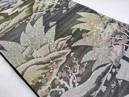 平和屋着物◎六通柄袋帯　風景文　銀糸　正絹　逸品　AABN0967ps