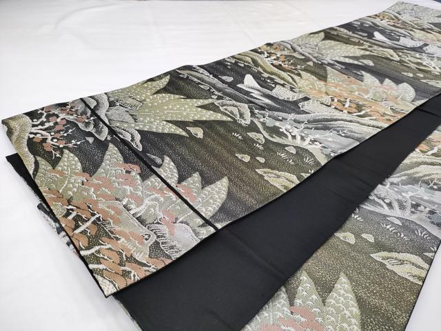 平和屋着物◎六通柄袋帯　風景文　銀糸　正絹　逸品　AABN0967ps