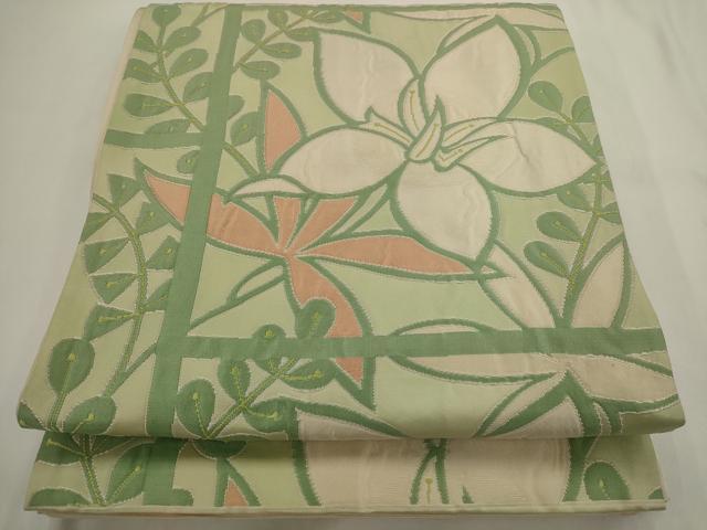 平和屋着物◎六通柄袋帯　草花文　正絹　逸品　AABN0972ps
