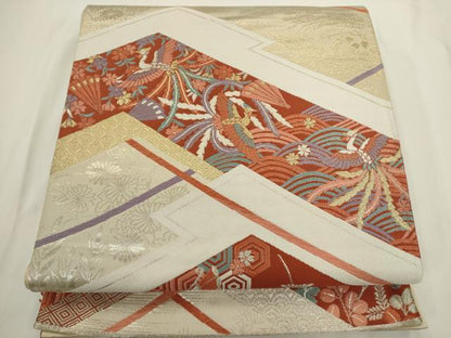 平和屋着物◎六通柄袋帯　唐織　松皮菱花鳥文　金銀糸　正絹　逸品　AABN0976ps
