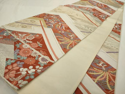 平和屋着物◎六通柄袋帯　唐織　松皮菱花鳥文　金銀糸　正絹　逸品　AABN0976ps