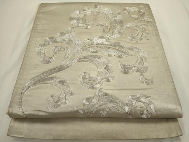 平和屋着物◎太鼓柄袋帯　総駒刺繍　洋花文　正絹　逸品　AABN0977ps