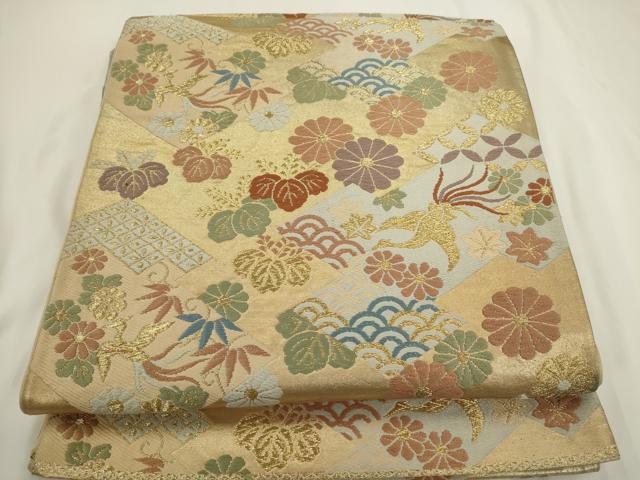 平和屋着物◎六通柄袋帯　唐織　鳳凰吉祥花文　金糸　正絹　逸品　AABN0979ps