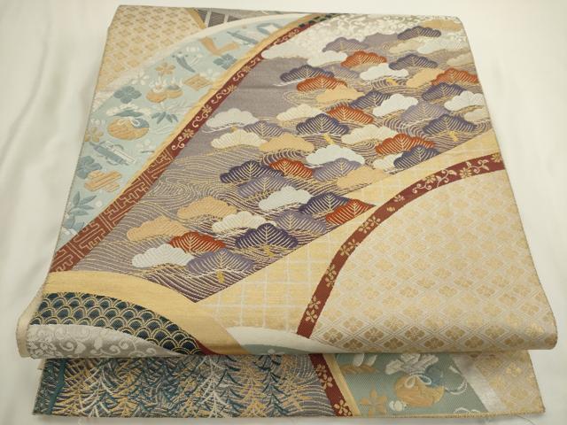 平和屋着物◎六通柄袋帯　宝尽くし吉祥松文　金銀糸　正絹　逸品　AABN0980ps