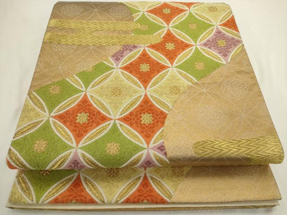 平和屋着物◎六通柄袋帯　エ霞七宝文　金糸　正絹　逸品　AABN0982ps