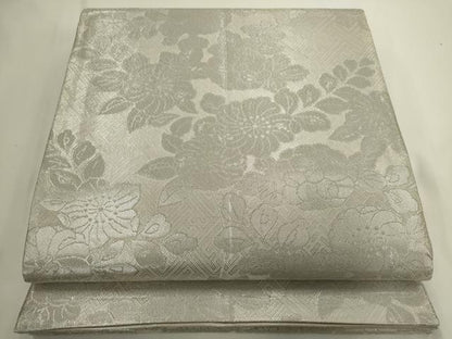 平和屋着物◎佐賀錦　両面　六通柄袋帯　花蝶芝文　銀糸　正絹　逸品　AABN0993ps