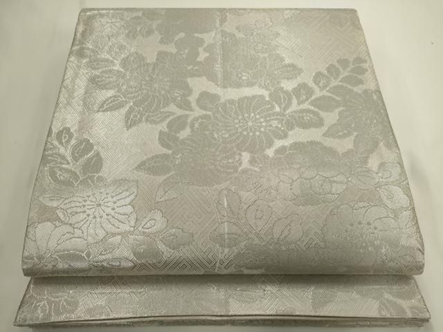平和屋着物◎佐賀錦　両面　六通柄袋帯　花蝶芝文　銀糸　正絹　逸品　AABN0993ps