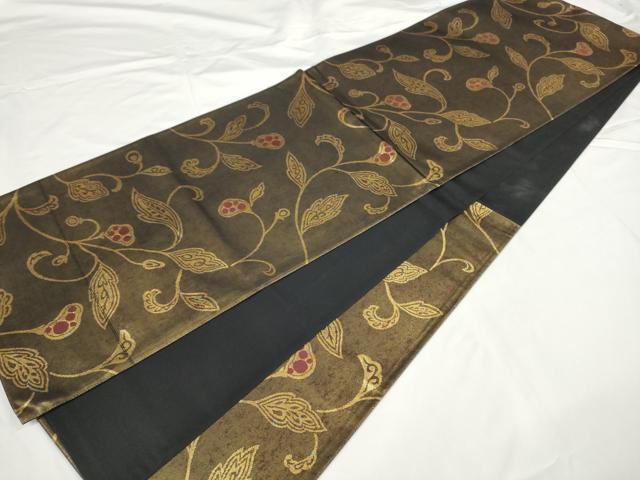 平和屋着物◎六通柄袋帯　草花文　引箔　正絹　逸品　AABN1002bo
