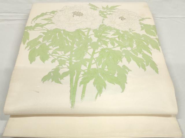 平和屋着物◎太鼓柄袋帯　牡丹文　正絹　逸品　AABN1003bo