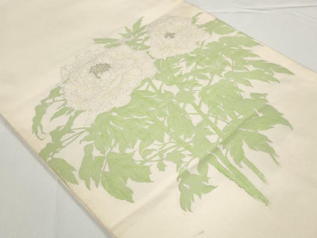 平和屋着物◎太鼓柄袋帯　牡丹文　正絹　逸品　AABN1003bo