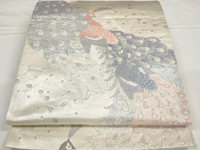 平和屋着物◎六通柄袋帯　九百プラチナ　孔雀文　正絹　逸品　AABN1005bo