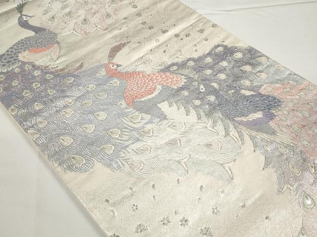 平和屋着物◎六通柄袋帯　九百プラチナ　孔雀文　正絹　逸品　AABN1005bo