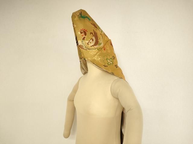 平和屋本店▼立帽子　金襴　鳳凰更紗花唐草文　法衣　寺院　仏具　仏教　僧侶　神職　装束　AABN1137ja