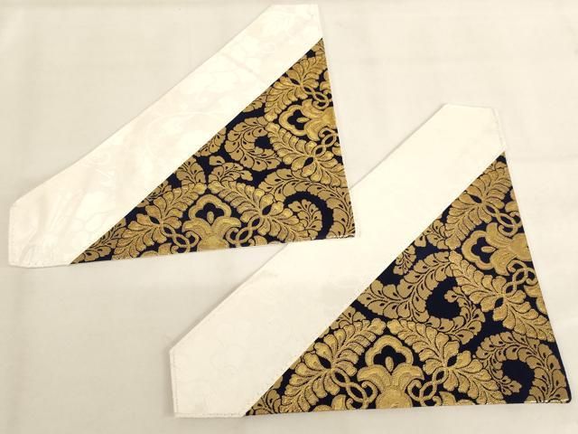 平和屋本店▼打敷　内敷　2点セット　三角　金襴　八藤紋　法衣　寺院　仏具　仏教　僧侶　神職　装束　AABN1207ja