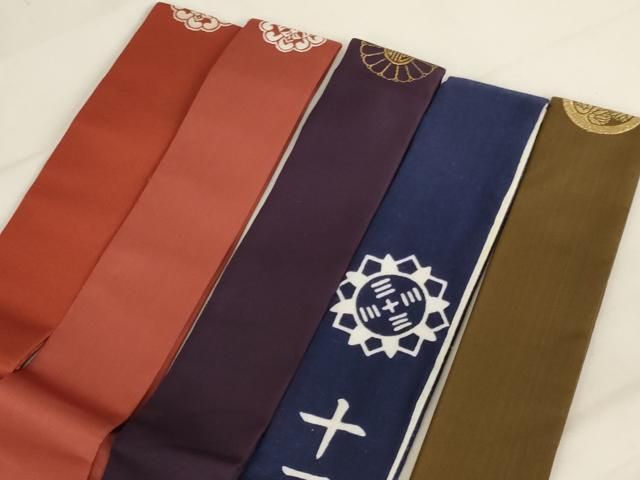 平和屋本店▼輪袈裟　5点セット　三つ葉葵　菊善紋　箱付き　法衣　寺院　仏具　仏教　僧侶　神職　装束　AABN1209ja
