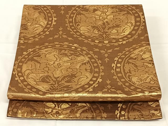 平和屋着物◎六通柄袋帯　狩猟花丸文　金糸　正絹　逸品　AABN1403dk