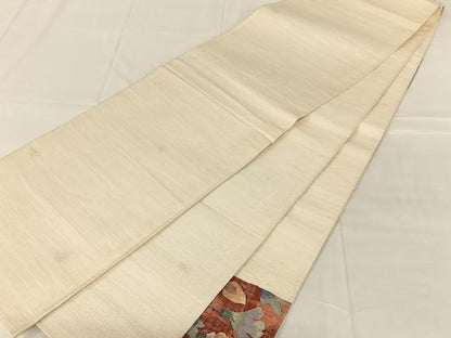 平和屋着物◎太鼓柄袋帯　すくい織　鴛鴦花文　銀糸　正絹　逸品　AABN1404dk